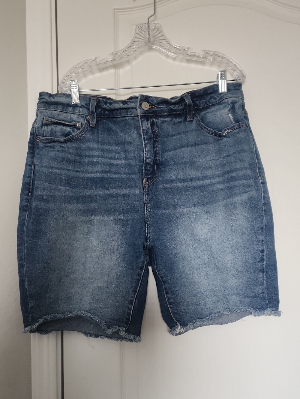Terra & Sky Women's Blue Distressed Frayed Hem Denim Shorts